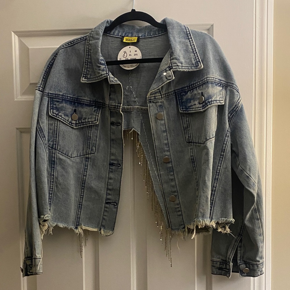 Cropped Denim Jacket with Fringe